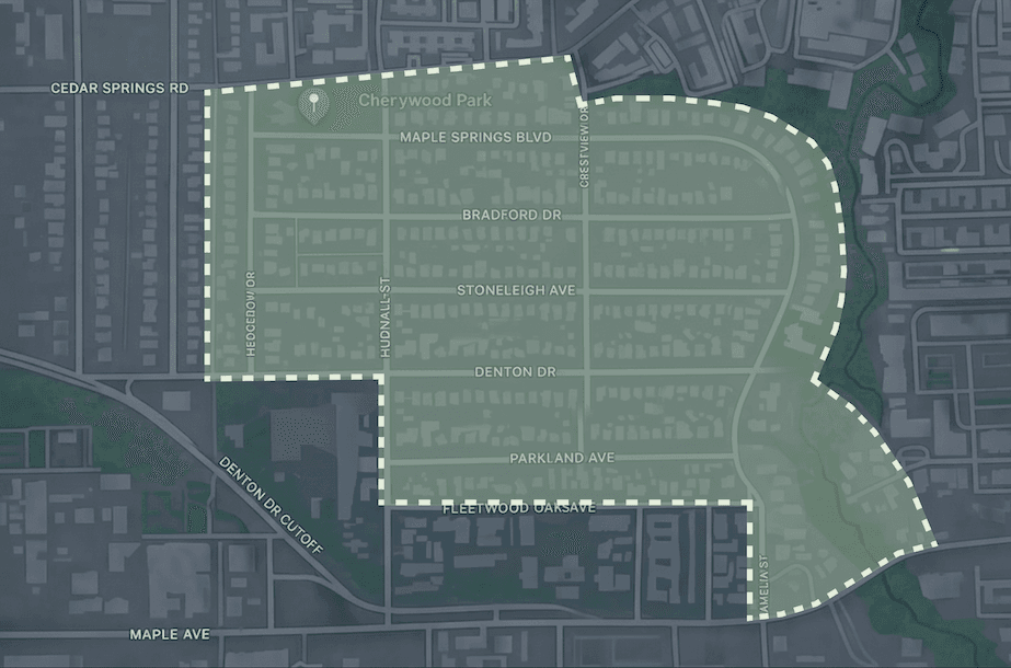 Map of the Maple Springs neighborhood area.